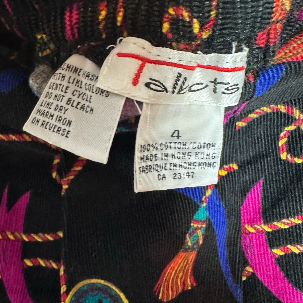 Talbots VTG Light Corduroy Maxi Skirt w/Belt Loops  Festival Print Tassels Cords - Image 3