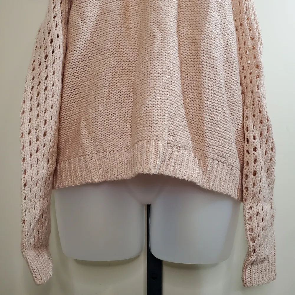 Poof Pink Knit Long Sleeve Cold Shoulder Sweater S - Image 3