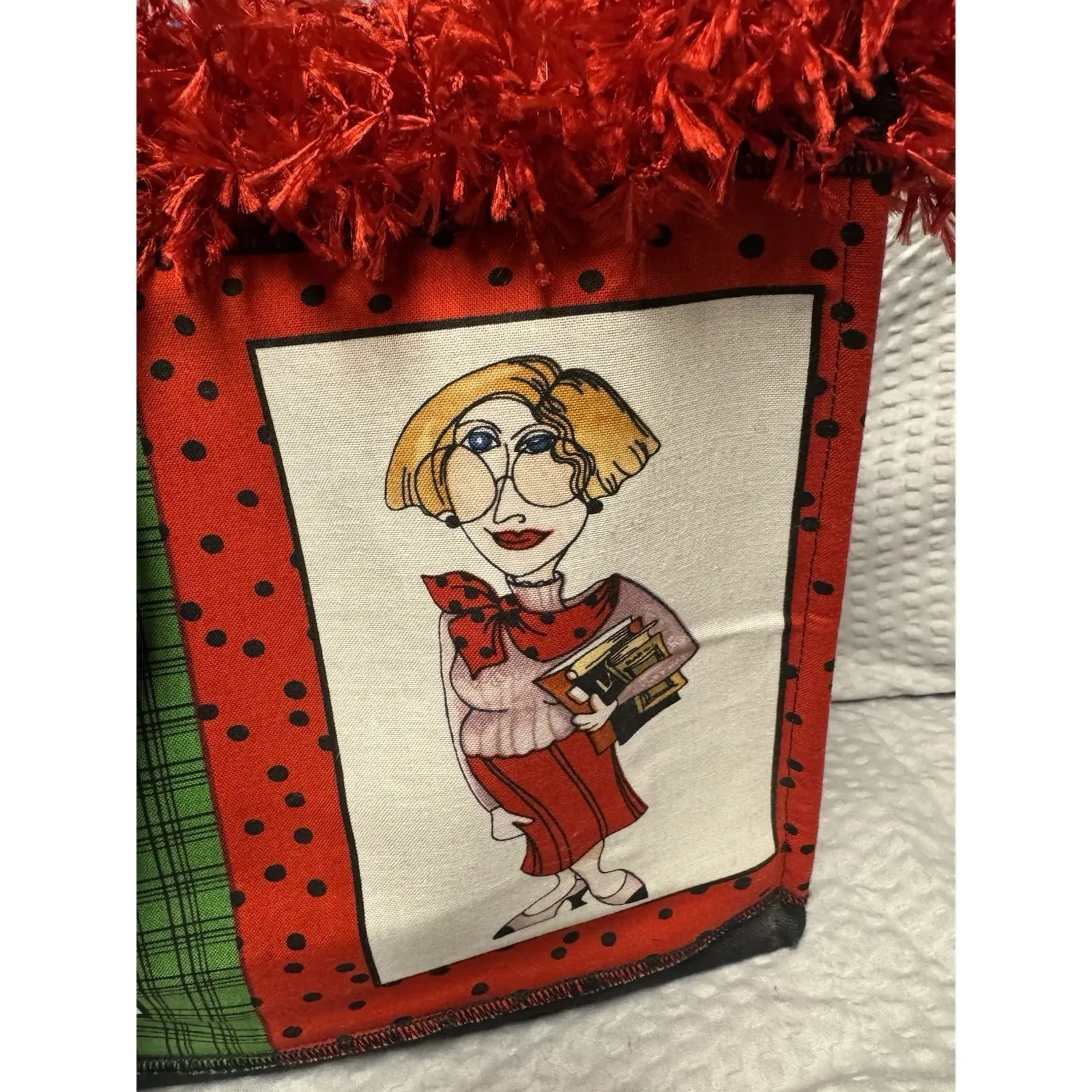 Handmade Purse Priss Novelty Tote Whimsical Women Panels w/red eyelash trim - Image 8