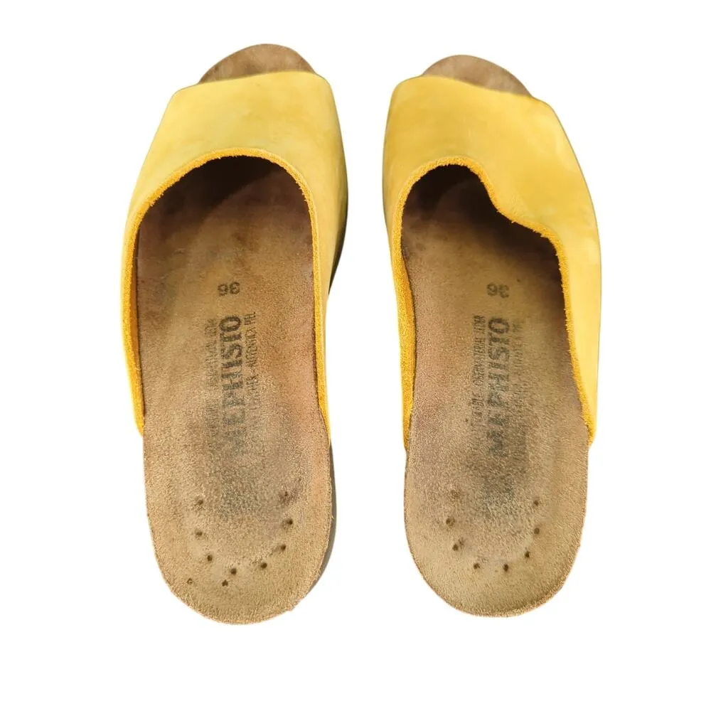 Mephisto Yellow Leather Open Toe Sandals EU 36 Wedge Heel Slide Slip - Image 6