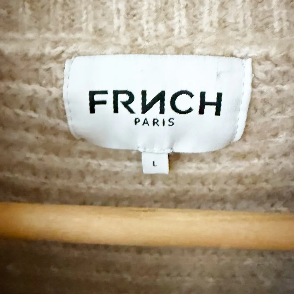 FRNCH | Oatmeal Tan Sleeveless Sweater Scallop Hem Turtleneck Button | Large - Image 5