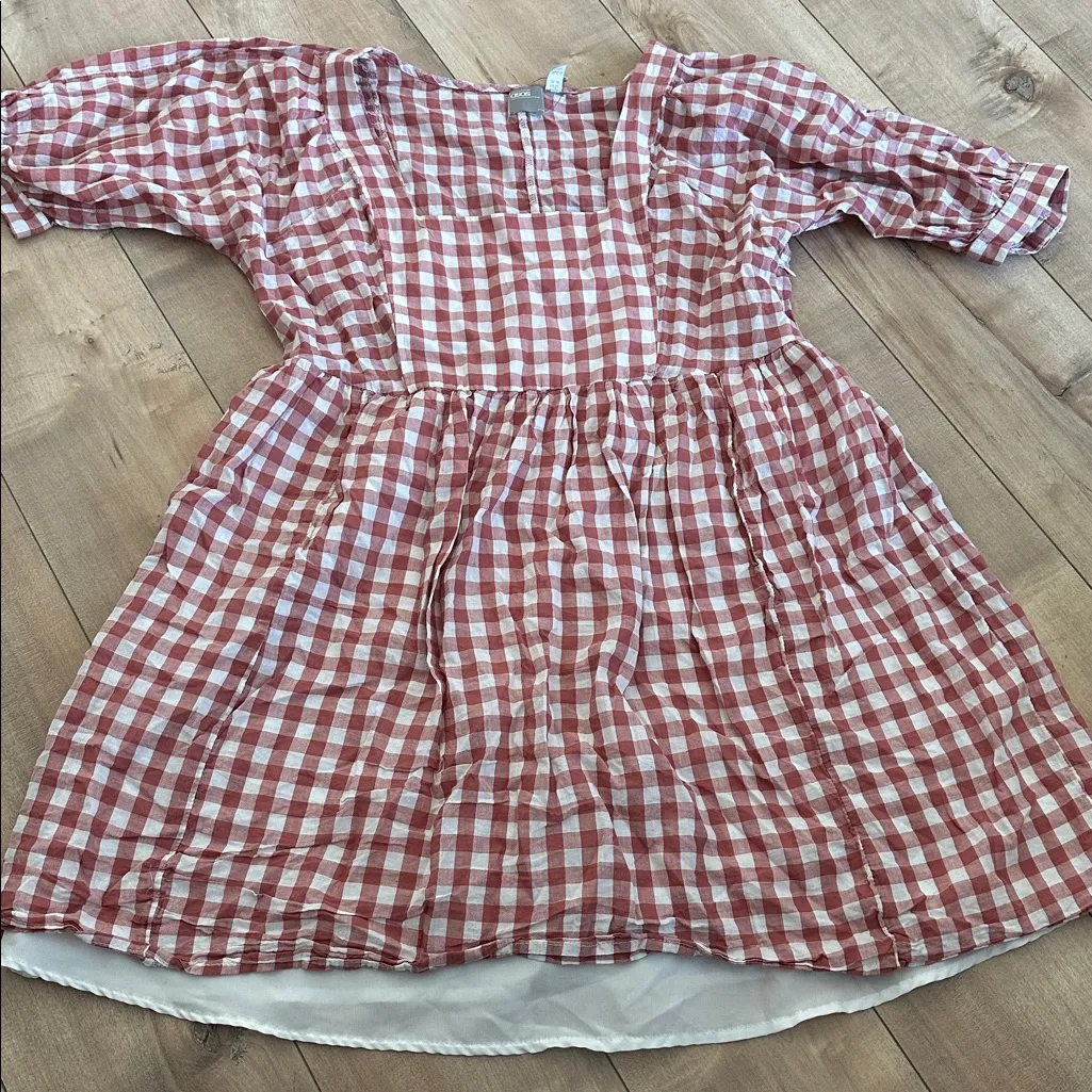NEW ASOS DESIGN Pink/White Mini Smock Dress in Gingham Sz 10 - Image 4