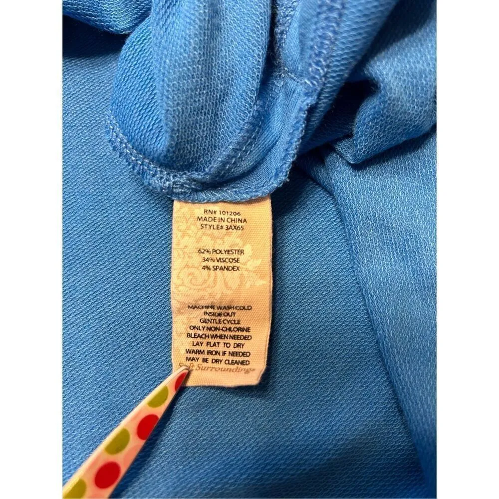 Soft Surroundings Womens Blue French Terry Hooded Tunic Top Sweatshirt Size PXS - Image 5