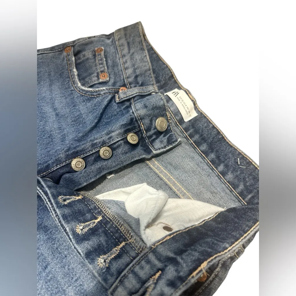 Zara Light Wash Button Fly Raw Hem Straight Leg Jeans - Image 2
