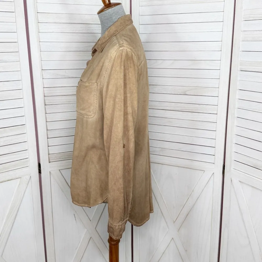 Velvet‎ Heart Oil Rubbed Look Button Up Shirt Tan Small Western Grunge Rayon - Image 2