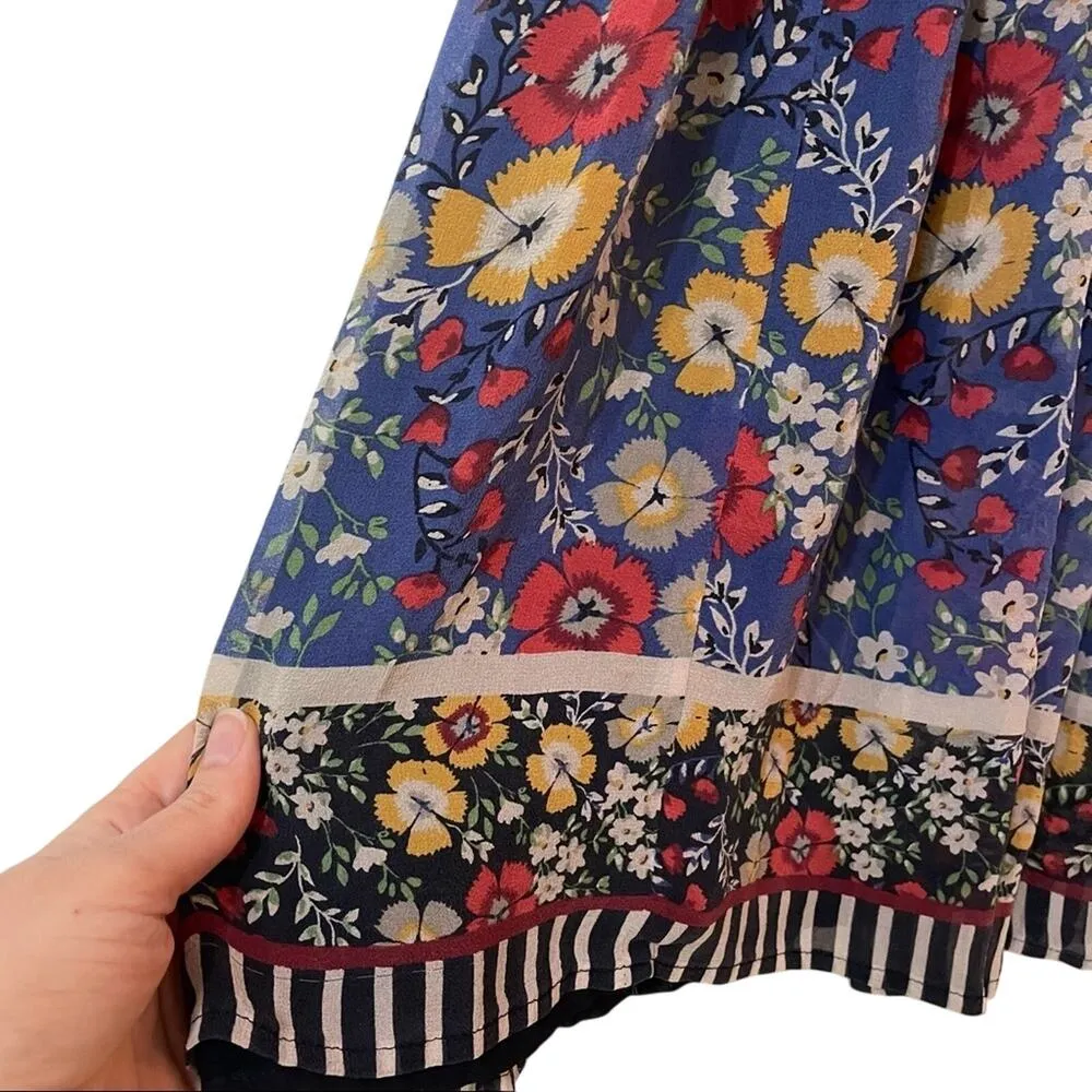 Hinge Blue Silk Floral Sleeveless Ruffled Dress Womens S Cottage Core Fairy - Image 3