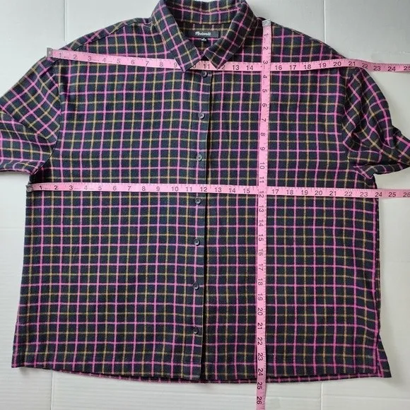 Madewell Button Up Plaid Flannel Shirt Boxy Loose Fit Crop Top Blouse Size M - Image 7