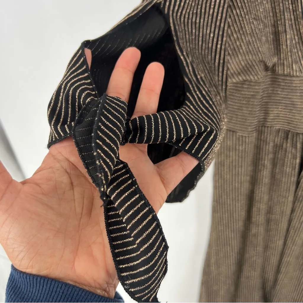 Ashley Stewart Size 26/28 Stretch Textured Metallic Gold Lurex Striped Dress‎ - Image 7