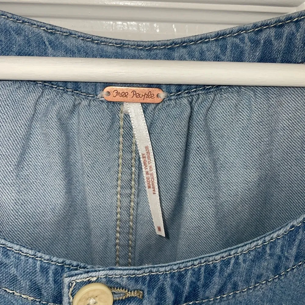 Free People Marley Denim Jean Jumpsuit Medium Wash Size Medium Belted EUC - Image 6