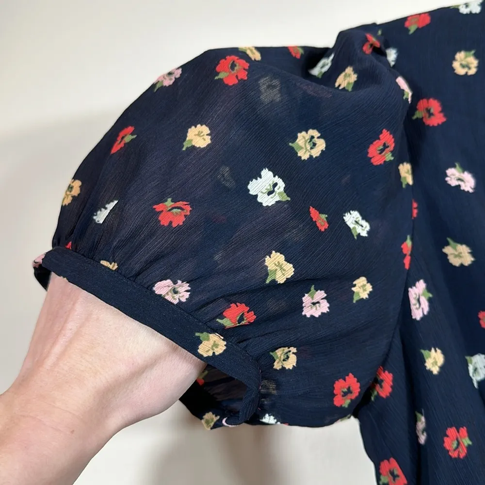 Madewell Floral Blue Spring Lined Ruched Waist Above Knee Women Dress Size Small - Image 5