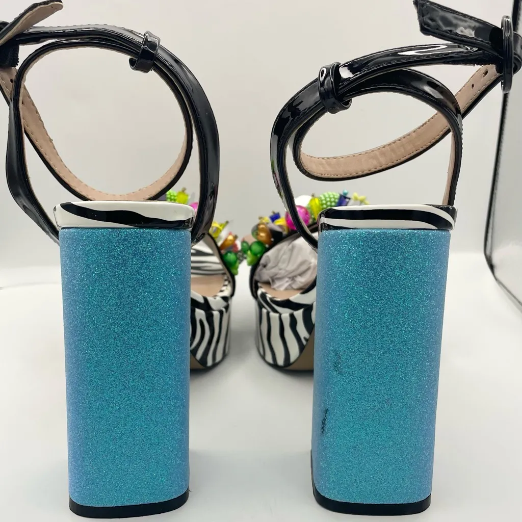 Betsey Johnson Jorden zebra glitter embellish detail platform heels Size 7.5 - Image 11