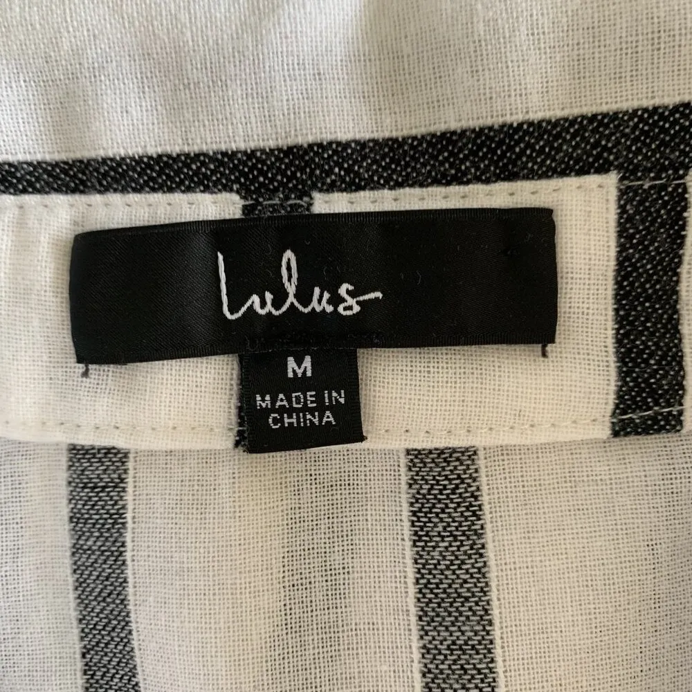 Lulus Lulu’s Womens Button Down Shirt Medium Black White Striped Long Sleeve - Image 4
