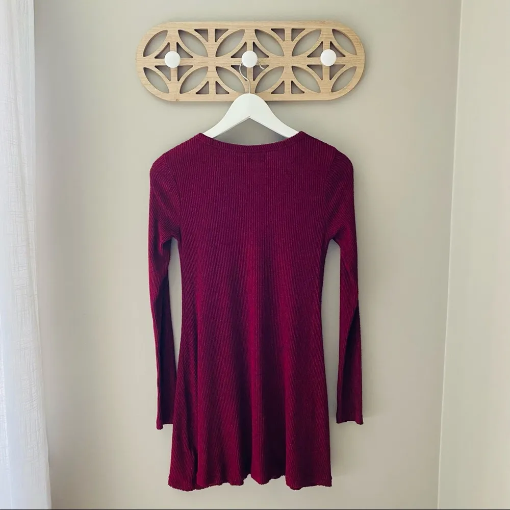BDG Long Sleeve Ribbed Dress Maroon Sz Medium - Image 6