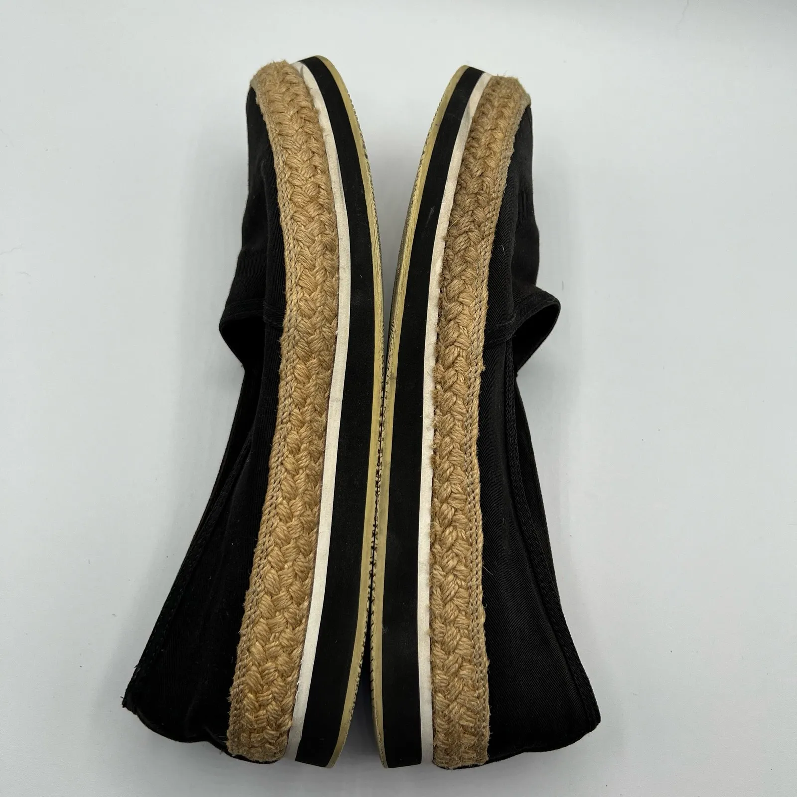 Prada Sport Slip On Loafers Black Jute Canvas Espadrilles Flat 39.5 US 9.5 Boho - Image 3