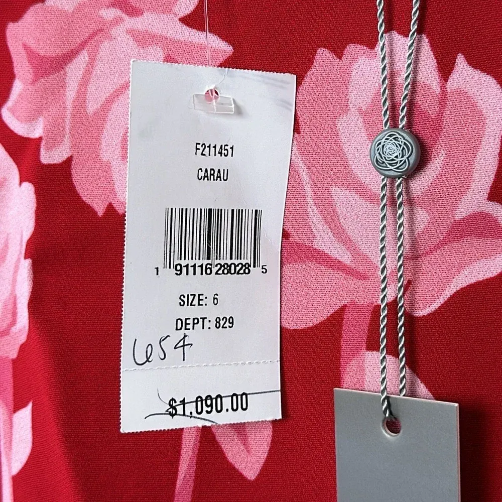 Lela Rose Womens Skirt 6 Double Face Rose Print High Low Floral Crepe Midi NEW‎ Pink - Image 6