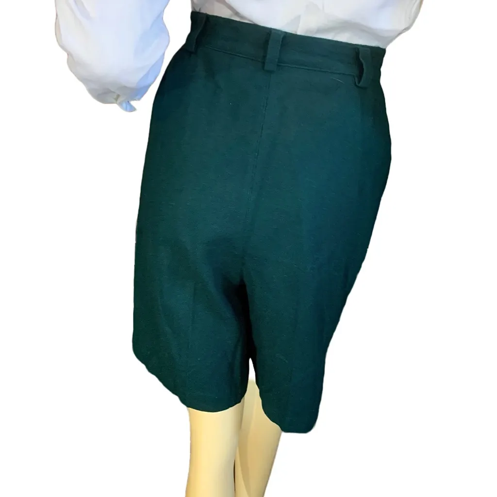 VINTAGE 1980'S SAG HARBOR FOREST GREEN HIGH WAIST PLEATED WOOL SHORTS (16) - Image 6
