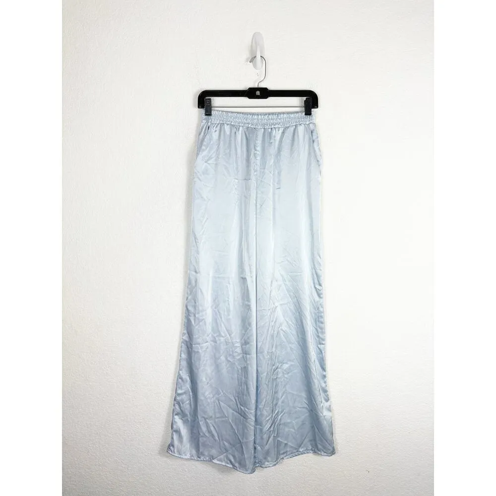 Urban Renewal Remnants Satin Puddle Pants Medium Baby Blue Stretch Wide Leg - Image 3