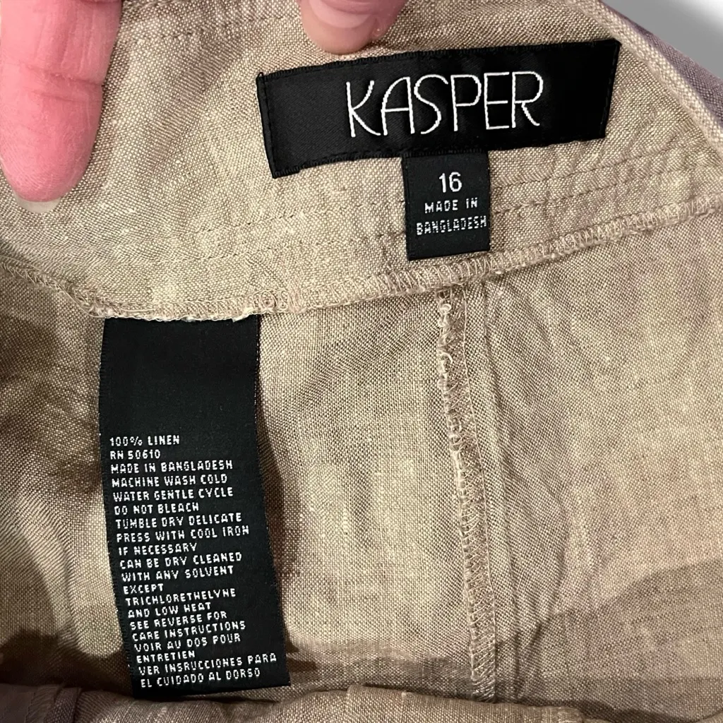 NWOT Kasper Womens Shorts 16 100% Linen Bermuda 90s Pleated Tan Cream High Rise - Image 4