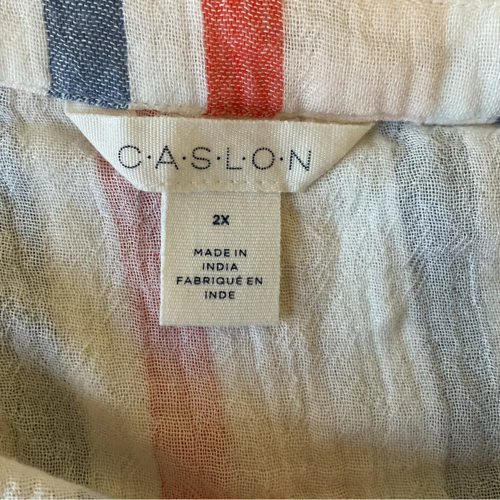 NWT CASLON STRIPE COTTON GAUZE POPOVER TOP IN PINK BEACH RED NAPA STRIPE Sz 2X - Image 6
