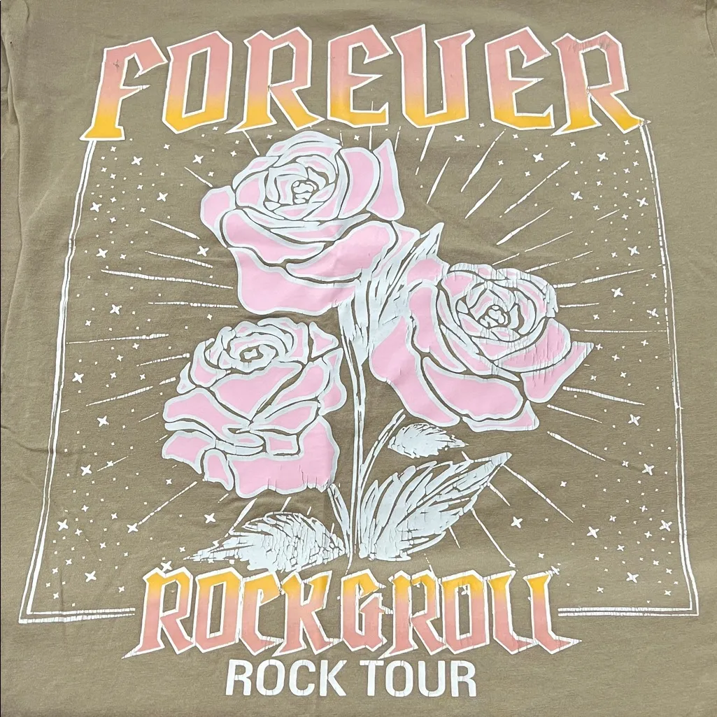 Happy Colors Forever Rock N Roll Graphic TShirt Size Small Tan - Image 2