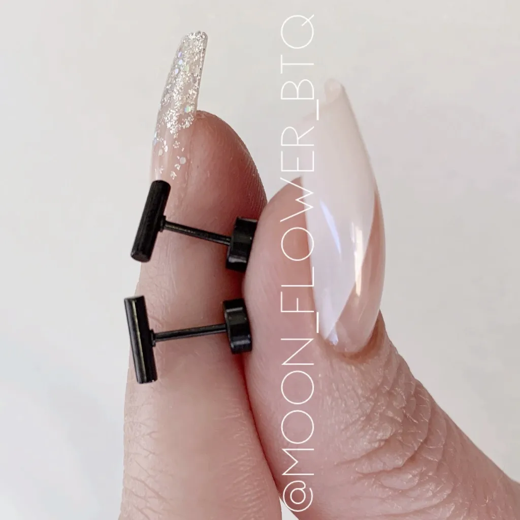 Tiny Black Bar Flat Back Earrings - Image 6