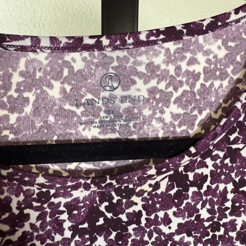 Plus Size 3X Fall Casual Floral Purple Long Sleeve Lightweight Crewneck Knit Top White - Image 8