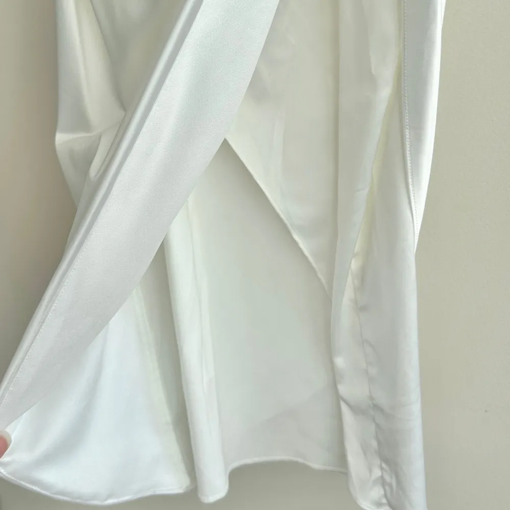 Satin Inspired Silky Midi Cowl Neck Dress, Bridal Shower Graduation Dress, S/M White Size undefined - Image 5