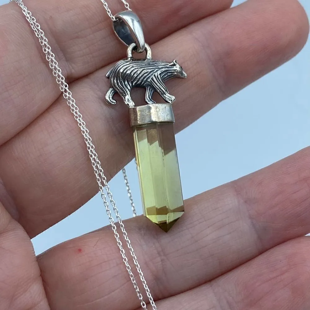 Natural Lemon Topaz Point Sterling Silver Bear Necklace Yellow - Image 3