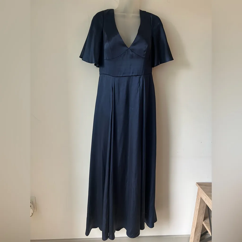 Galina Signature Navy Blue Satin Gown Size 8 - Image 3