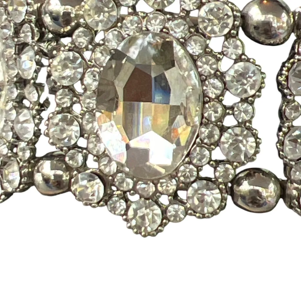 Miss C Silver Tone Stretch Bracelet Clear Rhinestones 1 3/8" Wide Sitting 6.5" N - Image 2