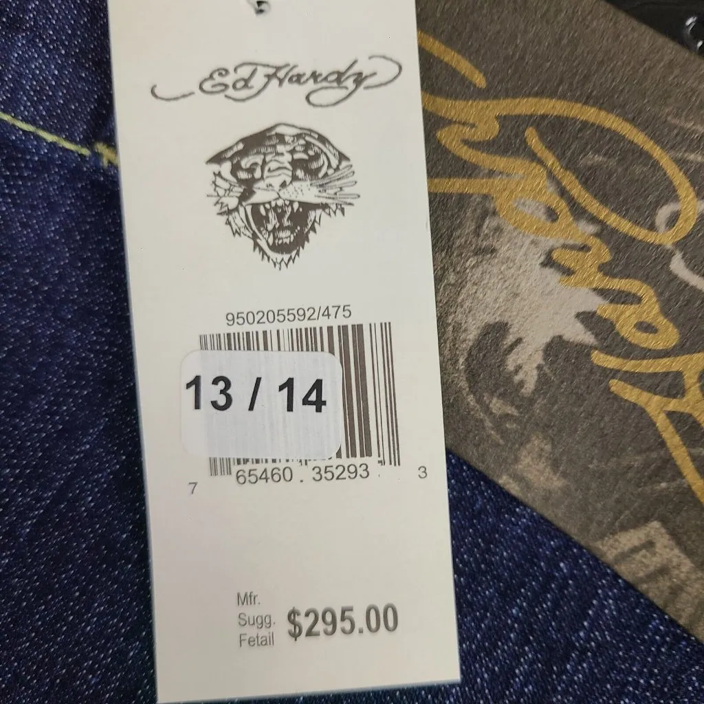 Ed‎ Hardy by Christian Audigier Embroidered Jeans Love Kills Slowly Size 13/14 - Image 3