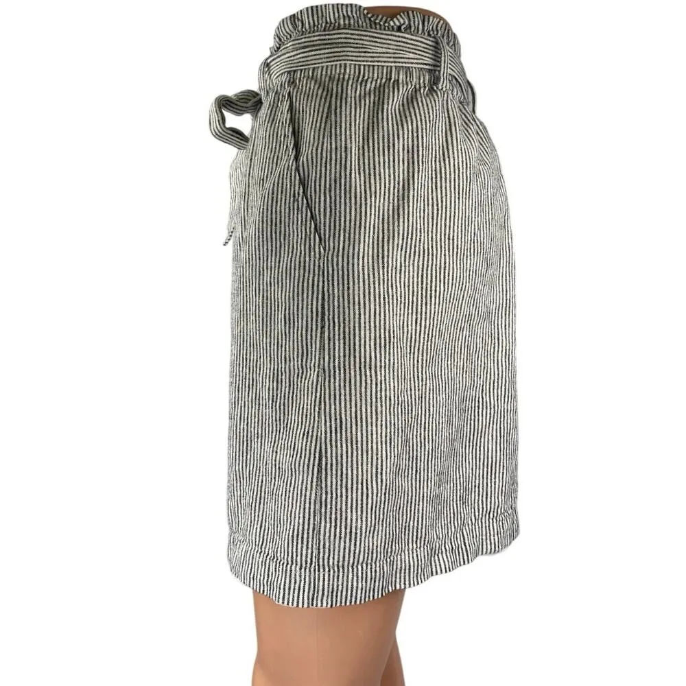 J.Crew White Black Striped Linen Belted Tie High Waist Mini A - Image 2