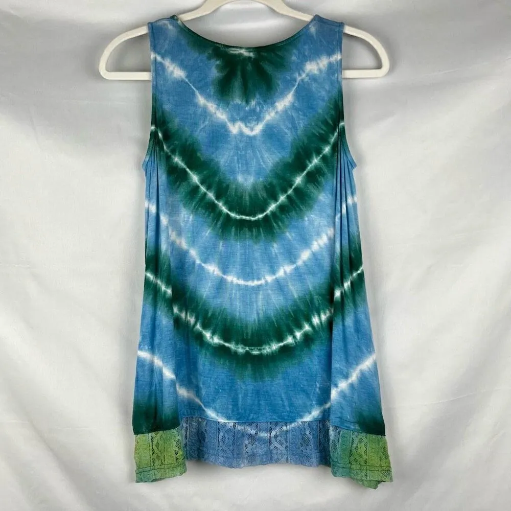 NWT Yak & Yeti Casual Tye Dye Lace Tank Small Blue - Image 2