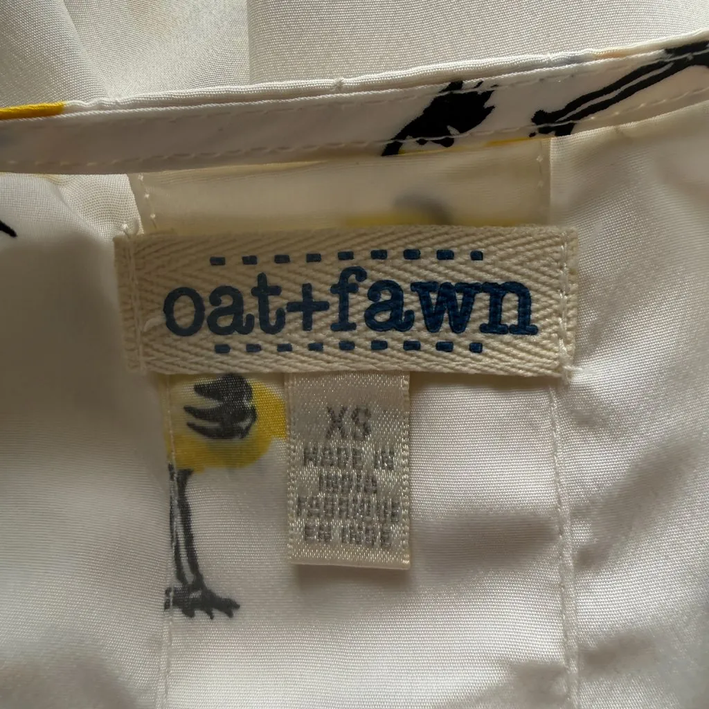 Oat & Fawn cream bird print 3/4 sleeve 1/2 zip blouse women's size XS - Image 7