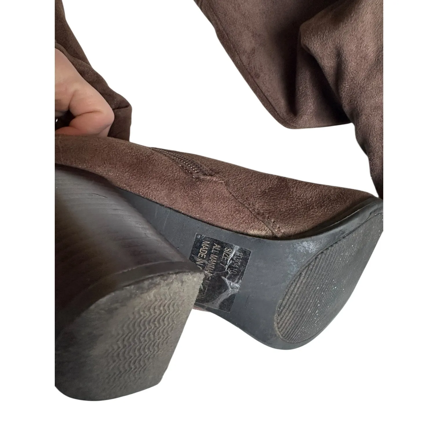 Charlotte Russe Over The Knee stacked heel Boots 7 brown Faux Suede back lace up - Image 9