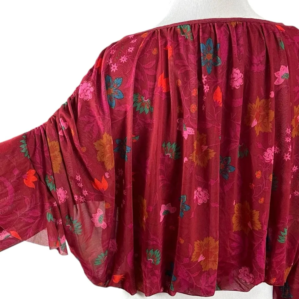 Free People Wild Flower Honey Blouse in Berry Combo Size XS Fall Floral Ruffle - Image 9