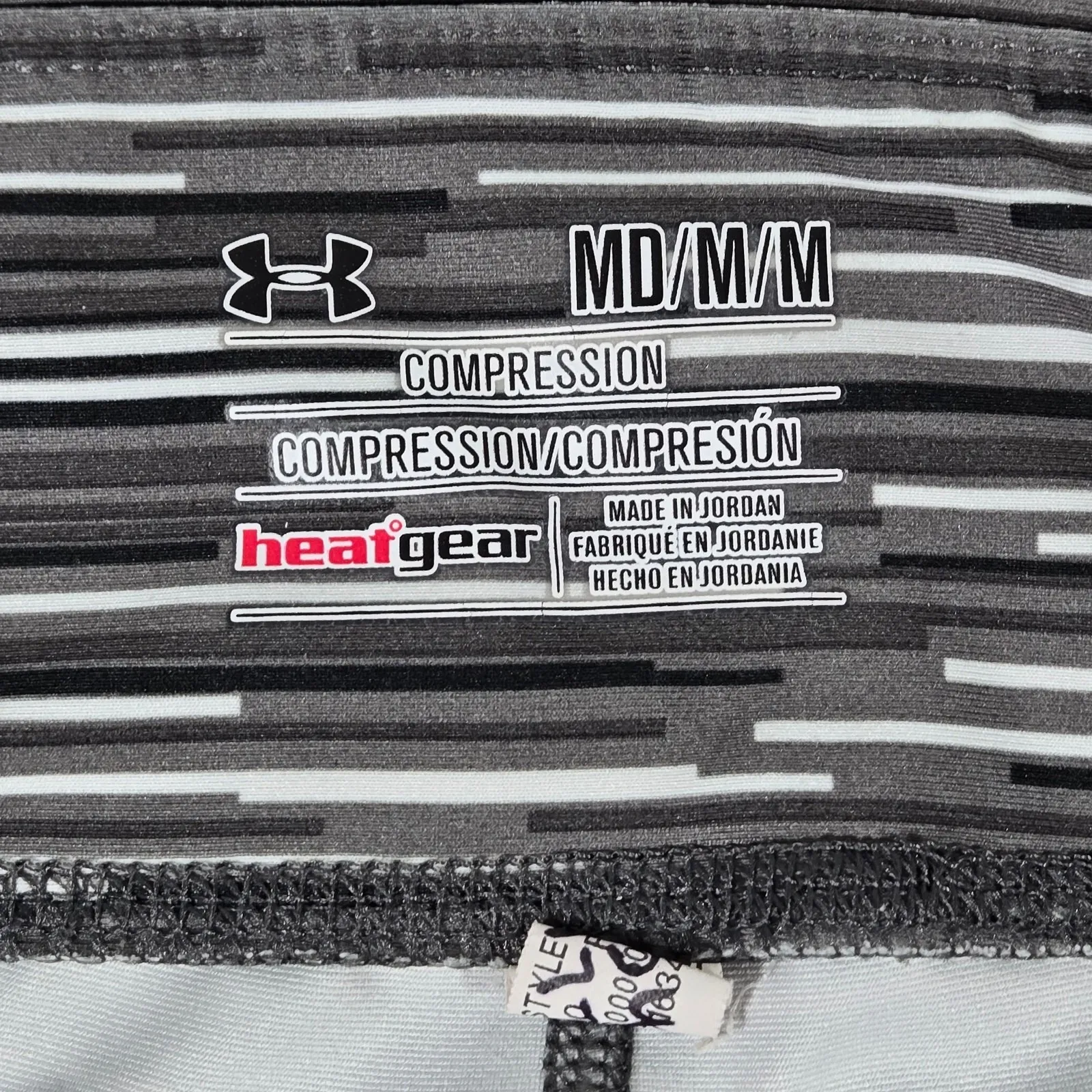 Under Armour HeatGear Compression Leggings‎ Black White Stripe Pattern M - Image 3