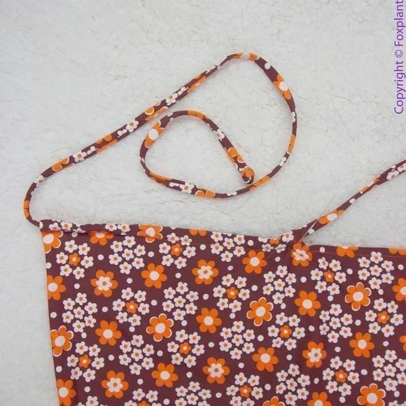 NEW Frankies Bikinis‎ retro Indy floral halter cowl swim top, S - Image 15