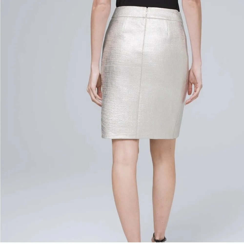White House Black Market WHBM Silver Metallic Tweed Pencil Skirt 2 - Image 2