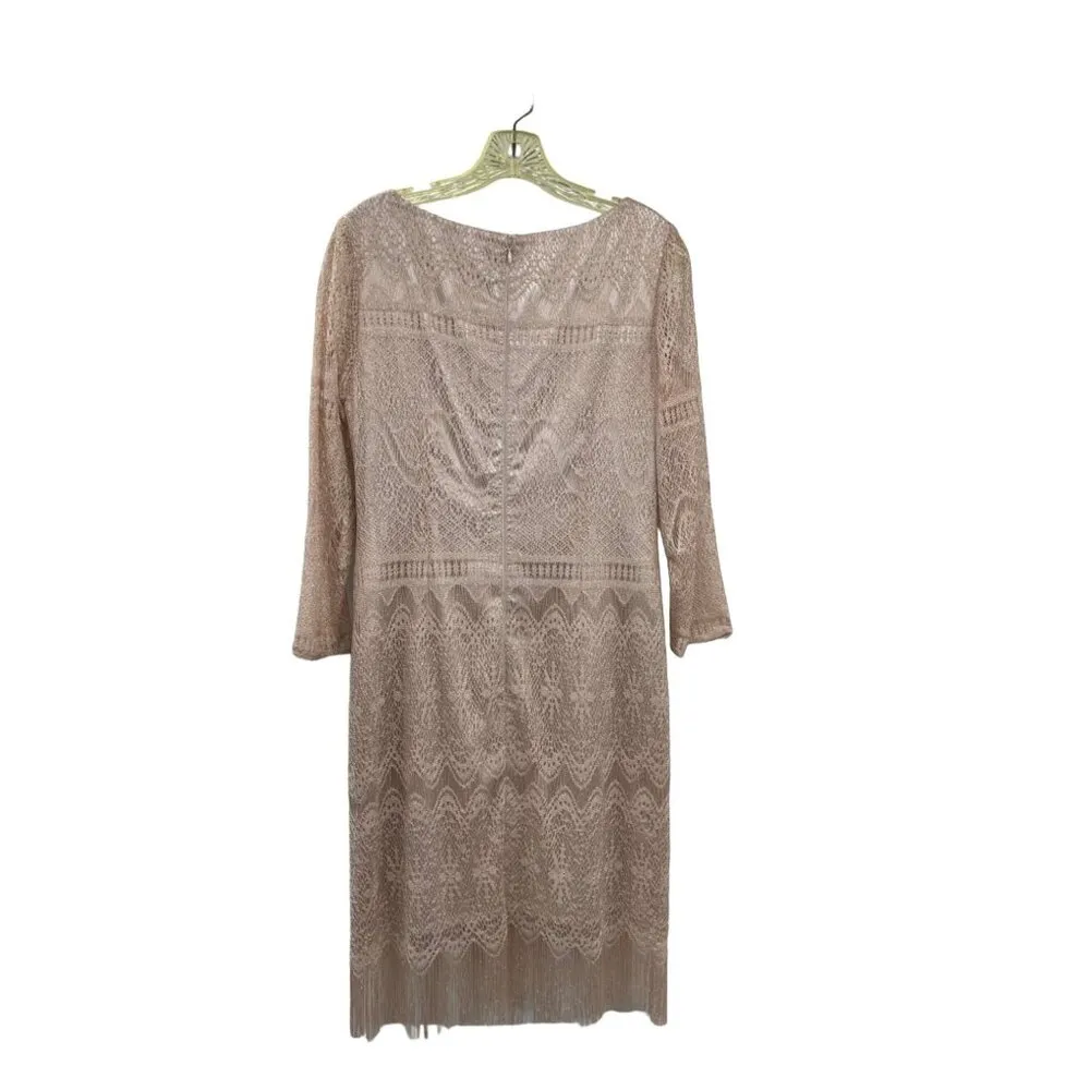 Katherine Kelly Dress Womens 8 Used Beige w/Silver Shimmer Fringe - Image 2