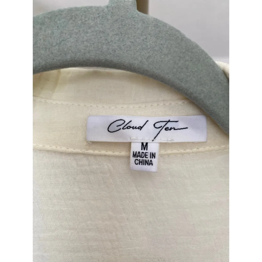 Cloud Ten Cotton Mini Dress Cover Up Cream Button Down Resort Vaca Yacht Travel - Image 6