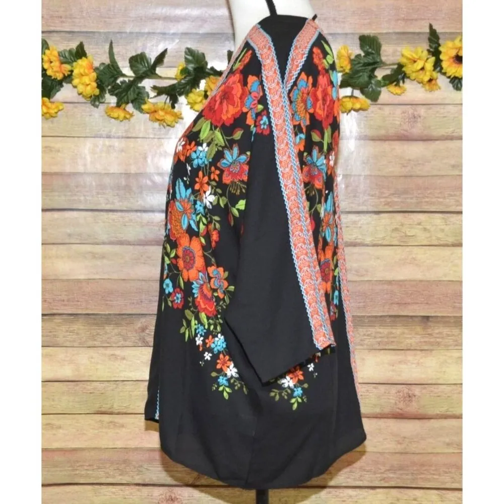 Boho Rose + Olive Ladies S Floral Oversized Blouse Top Colorful Dolman Sleeve - Image 5