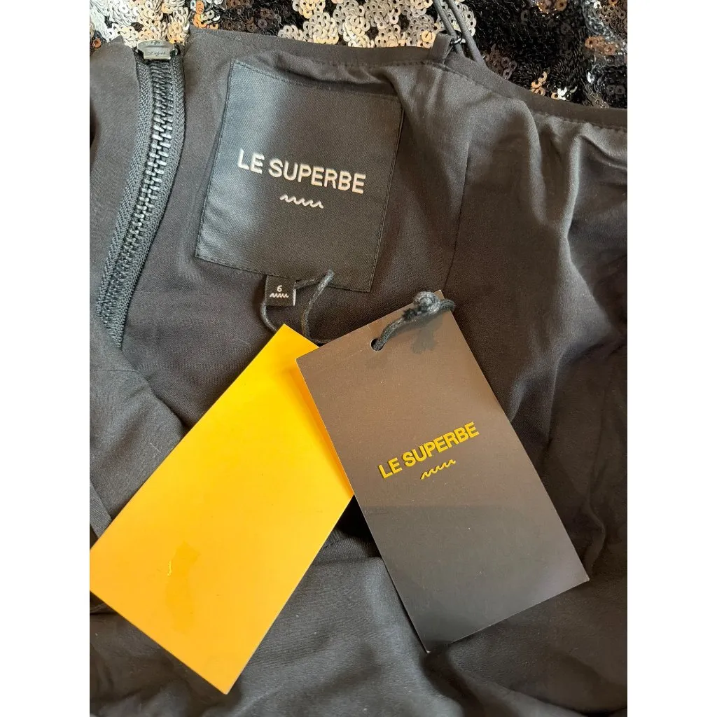 Le Superbe Glamour Granny Squares Sequin Mini Dress Black Womens Size 6 Silver - Image 10