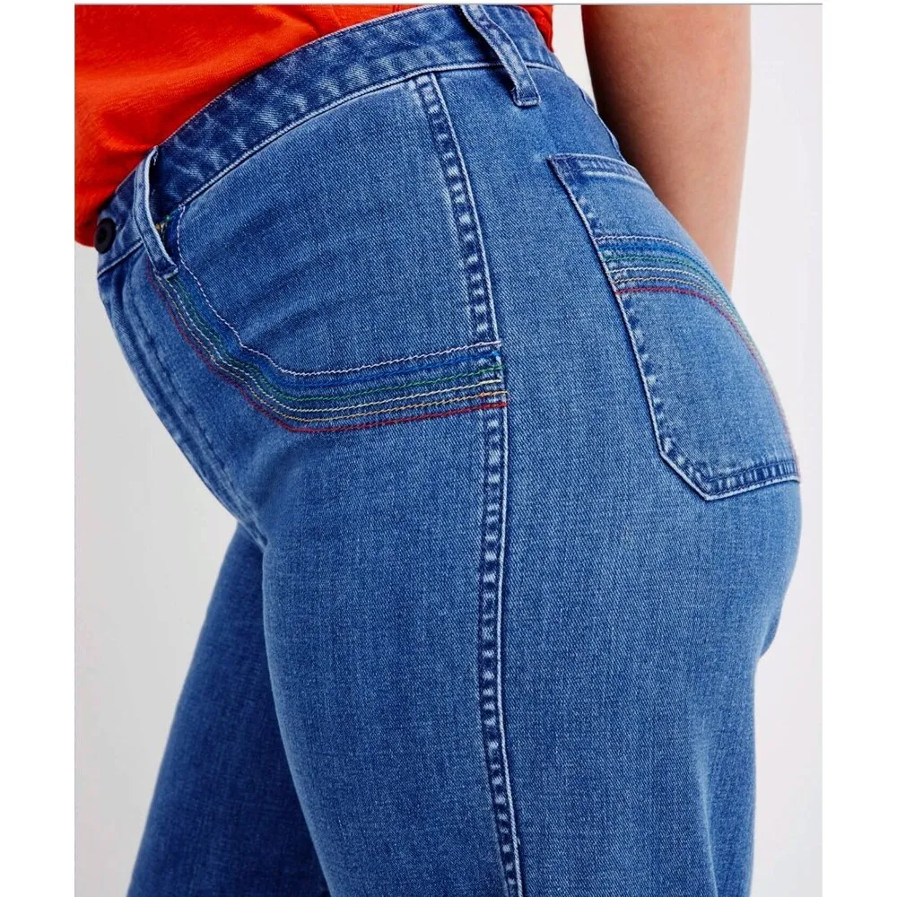 Madewell Emmett Wide Leg Crop Jean Women 32 DIY Floral Face Paint Rainbow Stitch - Image 4