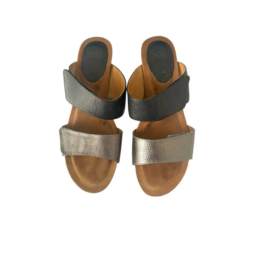 Sofft All Leather Metallic Adjustable Strap s Sandals Sz 9.5 Black - Image 2