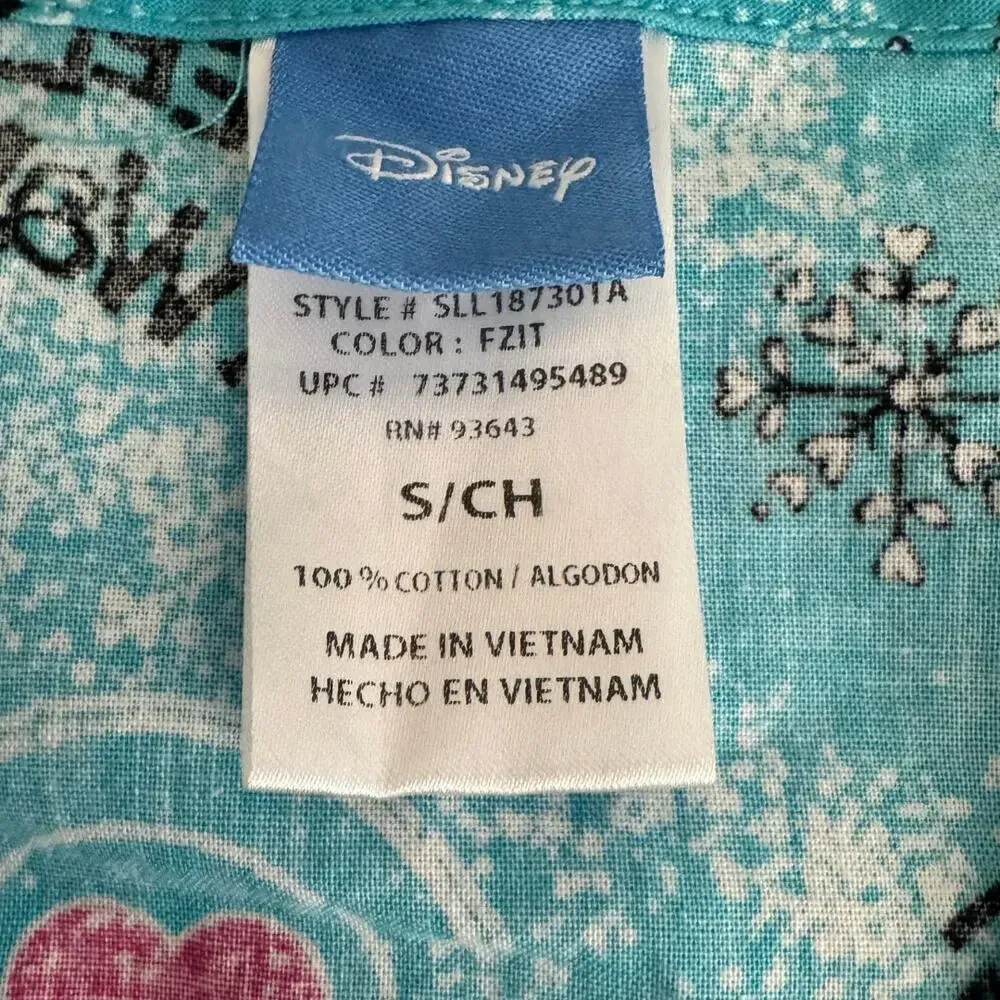 DISNEY Frozen Olaf Crossover Winter Scrubs Faux Wrap Top Holiday Blue EUC Small - Image 6