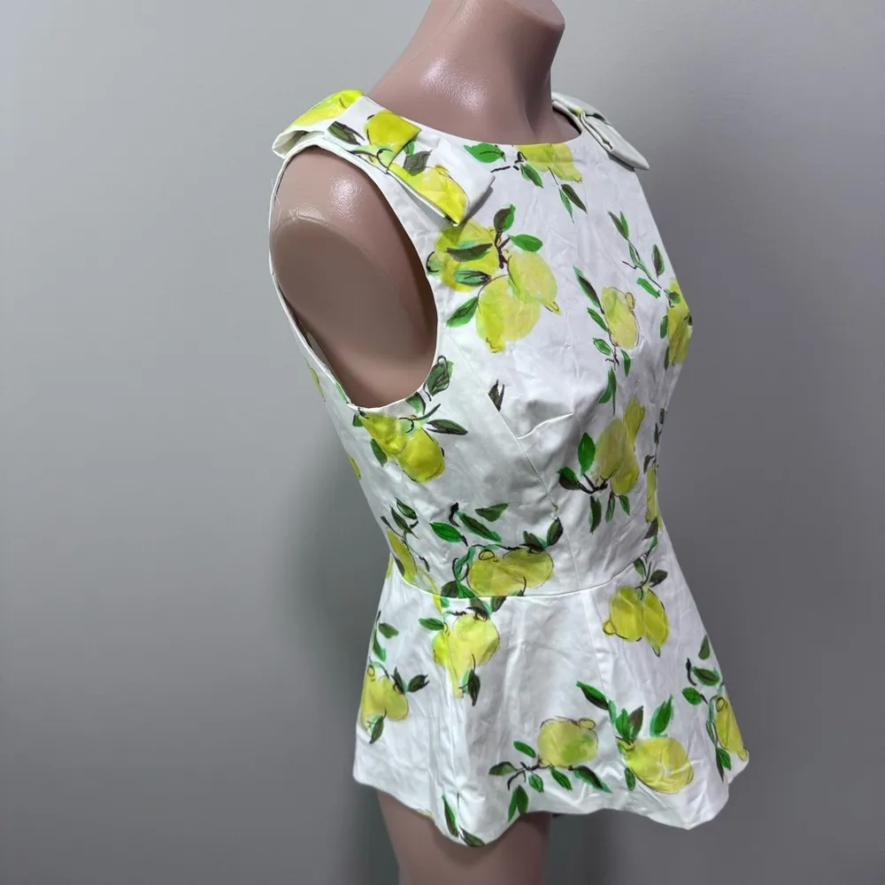 Kate Spade Thalia Peplum Bow Top Lemons 4 Spring Shirt - Image 5