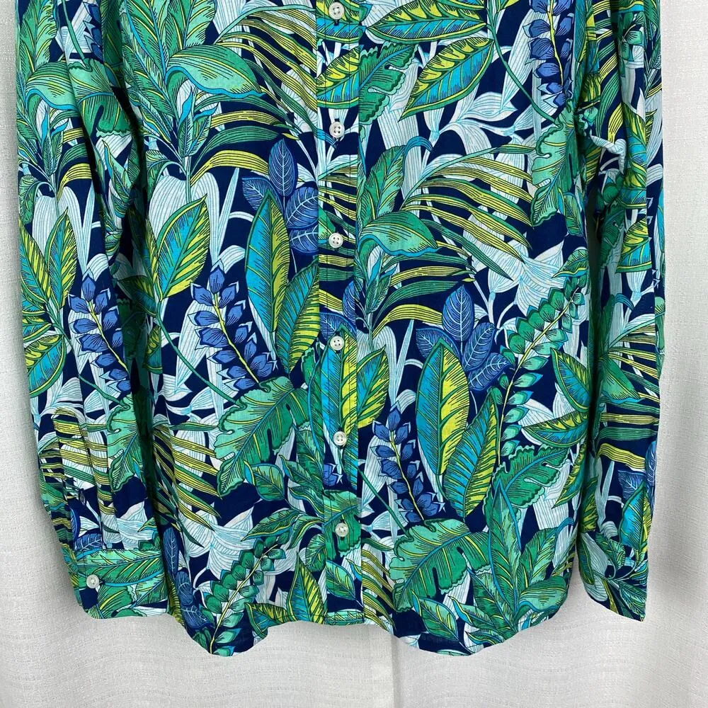 Soft Surroundings Green Tropical Leaf Linen Blend Jordan Button Up Shirt Sz.XL - Image 5