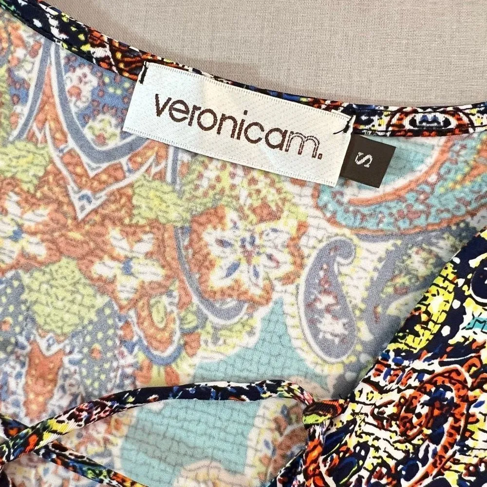 Veronica M. Lace Up Long Sleeve Multicolor Damask Print Mini Dress Size S - Image 7