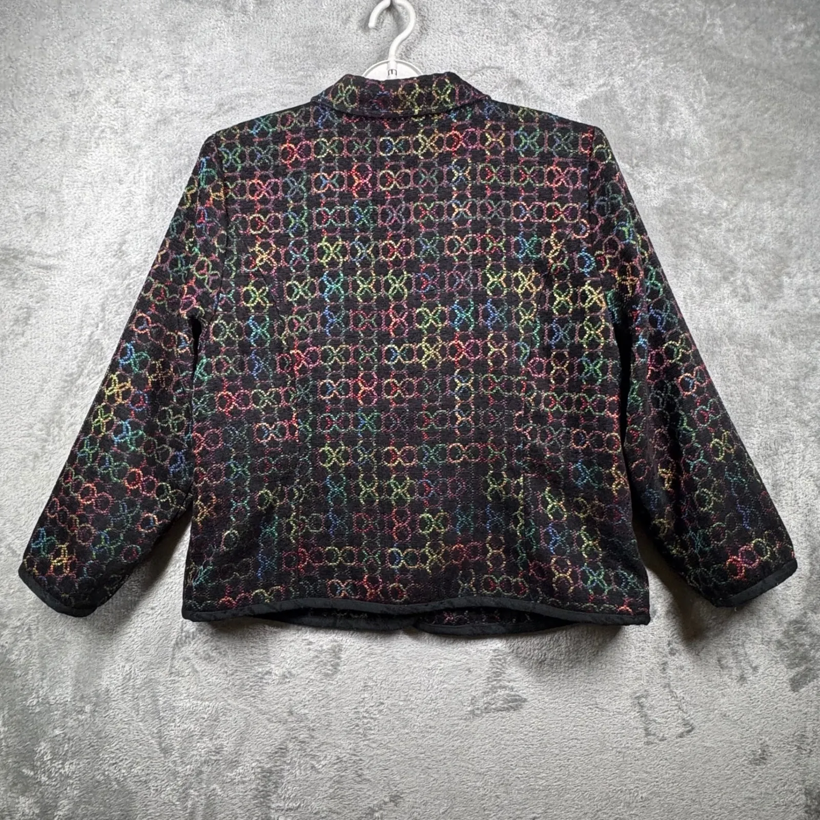 Christopher & Banks Blazer L Black Multicolor Circles Geometric Rainbow Artsy - Image 3